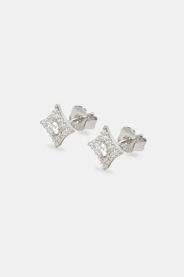 Iced Star Motif Stud Earrings - 8mm