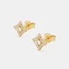 Iced Star Motif Stud Earrings - 8mm - Gold