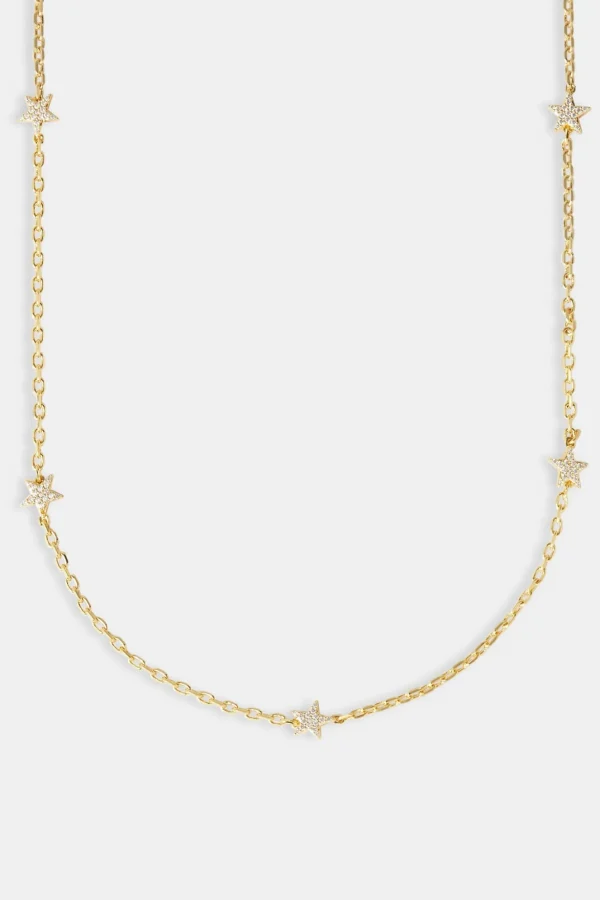 Iced Star Thin Link Chain - 2.5mm - Gold