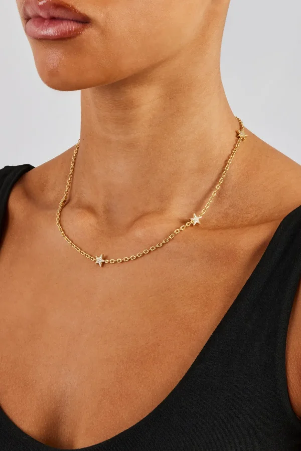 Iced Star Thin Link Chain - 2.5mm - Gold