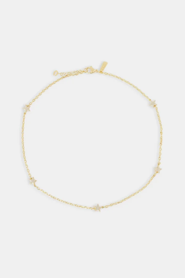 Iced Star Thin Link Chain - 2.5mm - Gold