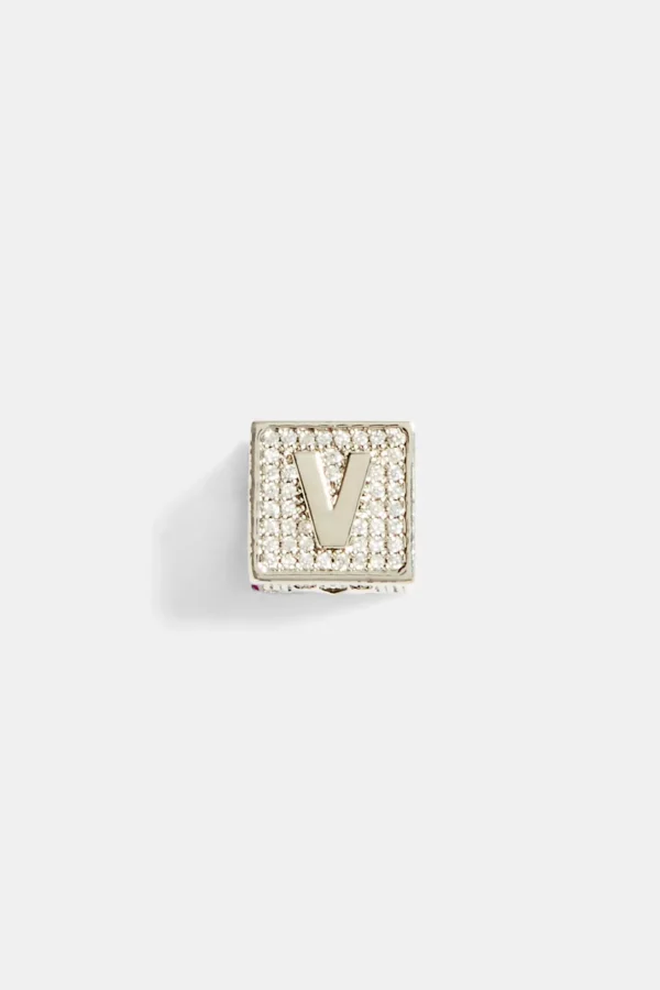 Iced V Letter Block Pendant