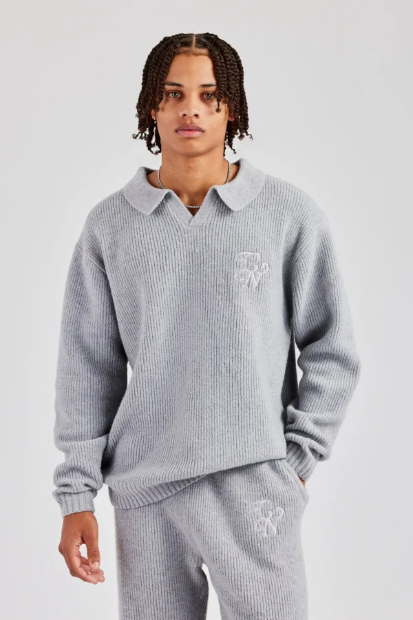 Knit Collared Sweat - Grey