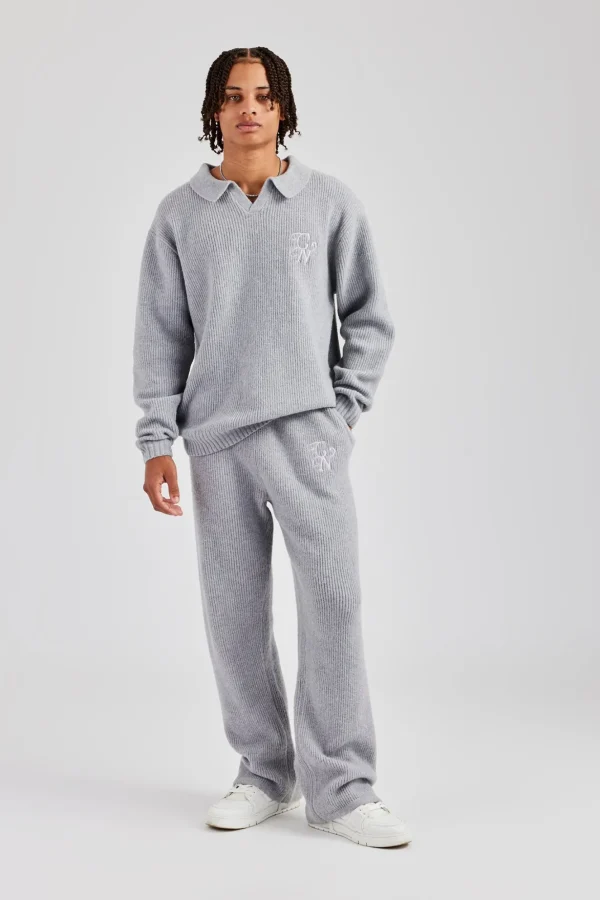 Knit Collared Sweat & Jogger Set - Grey