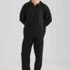 Knit Collared Sweat & Split Hem Jogger - Black