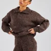 Knit Funnel Neck Sweater - Chocolate