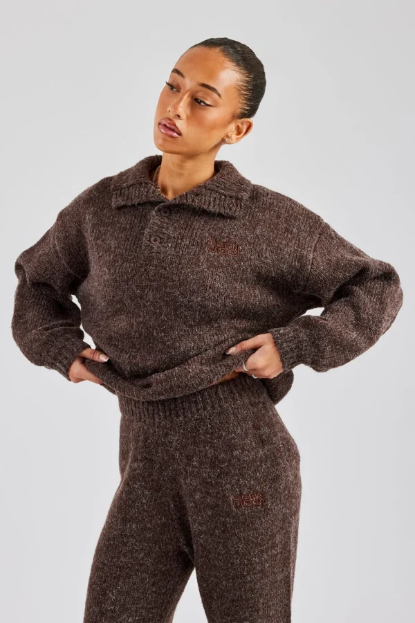 Knit Funnel Neck Sweater - Chocolate