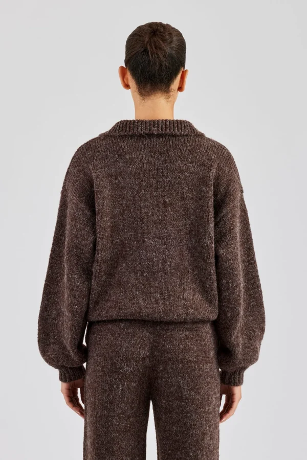 Knit Funnel Neck Sweater - Chocolate