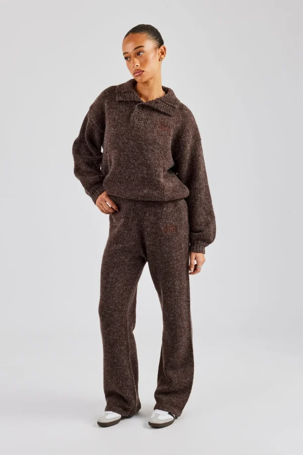 Knit Funnel Neck Tracksuit - Chocolate