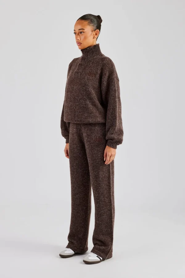 Knit Funnel Neck Tracksuit - Chocolate