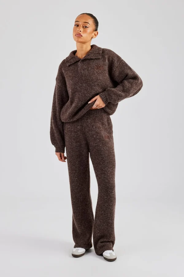 Knit Funnel Neck Tracksuit - Chocolate