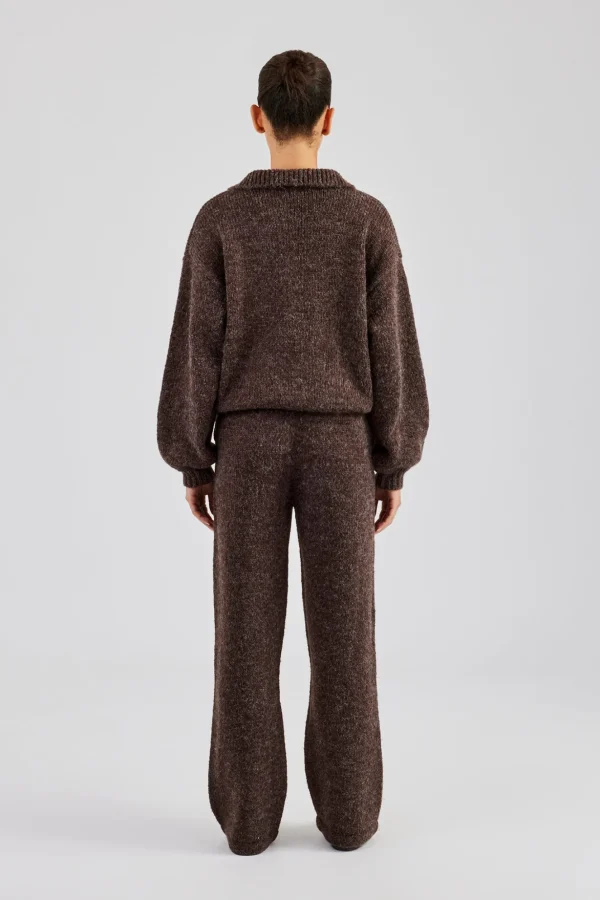 Knit Funnel Neck Tracksuit - Chocolate