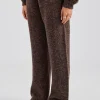 Knit Wide Leg Embroidered Jogger - Chocolate