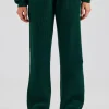 Knit Wide Leg Embroidered Jogger - Forest Green