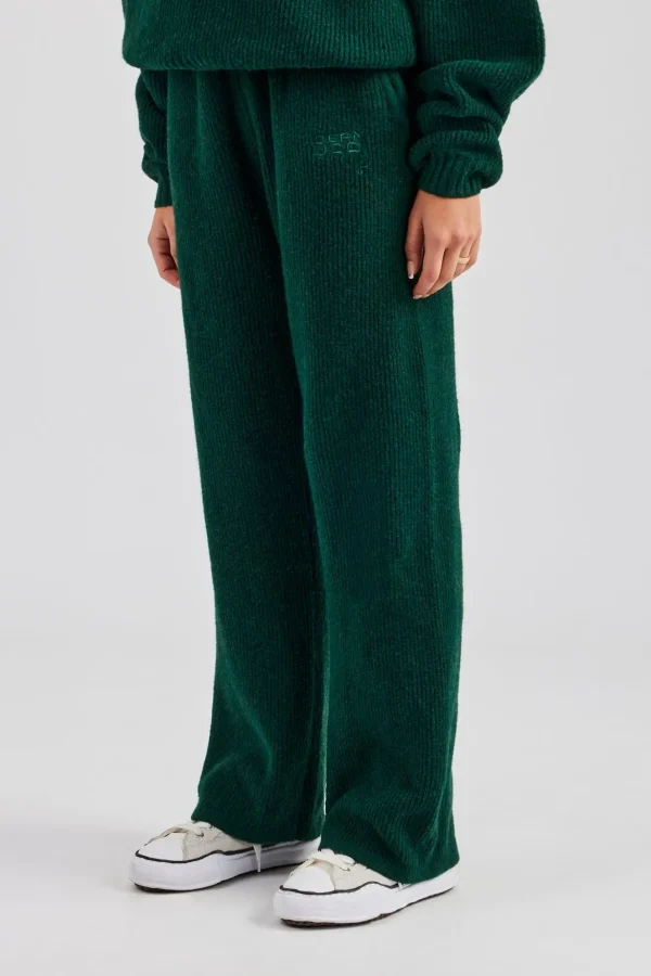 Knit Wide Leg Embroidered Jogger - Forest Green