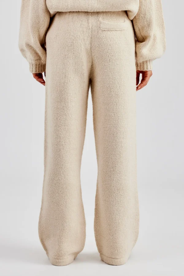 Knit Wide Leg Embroidered Jogger - Oatmeal