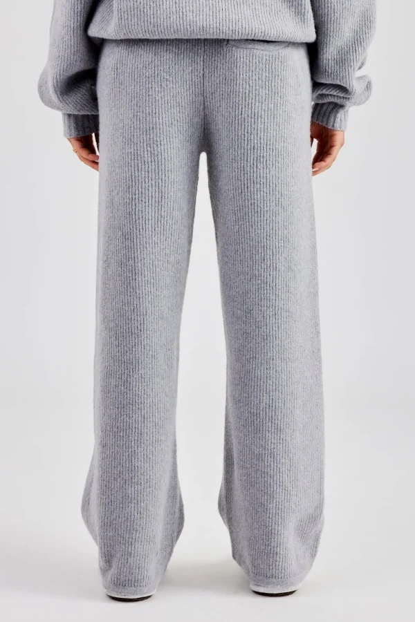 Knit Wide Leg Embroidered Jogger - Grey