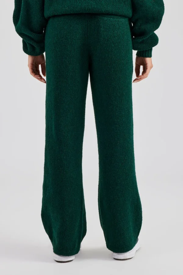 Knit Wide Leg Embroidered Jogger - Forest Green