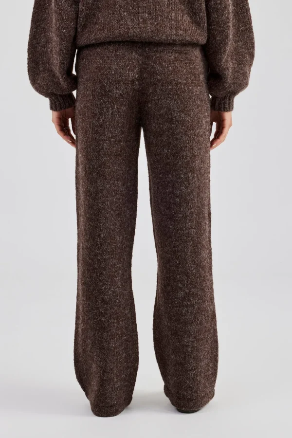 Knit Wide Leg Embroidered Jogger - Chocolate