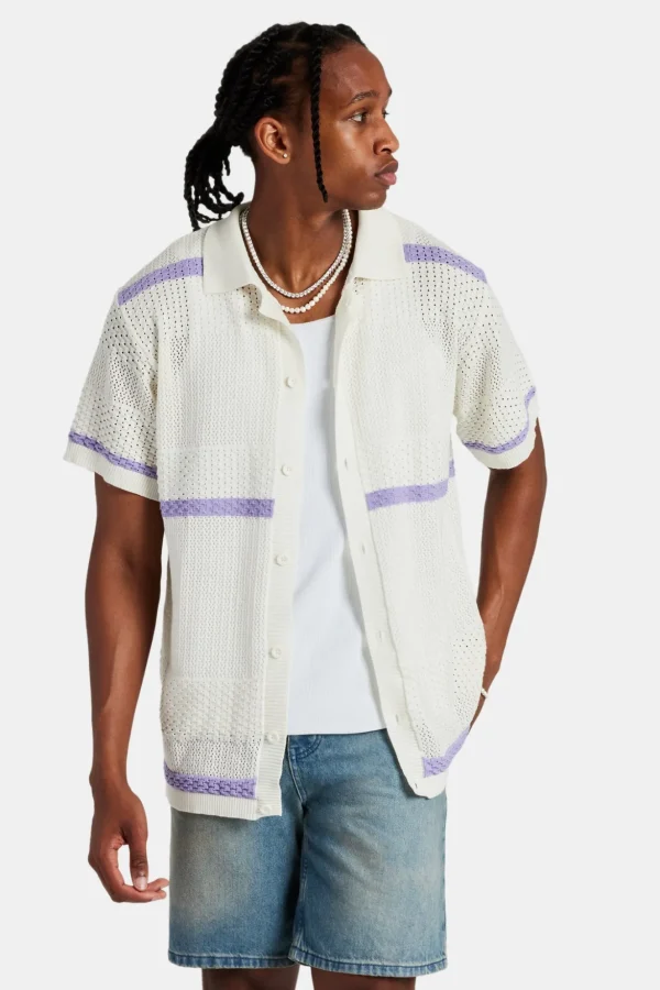 Knitted Button Front Shirt - Purple