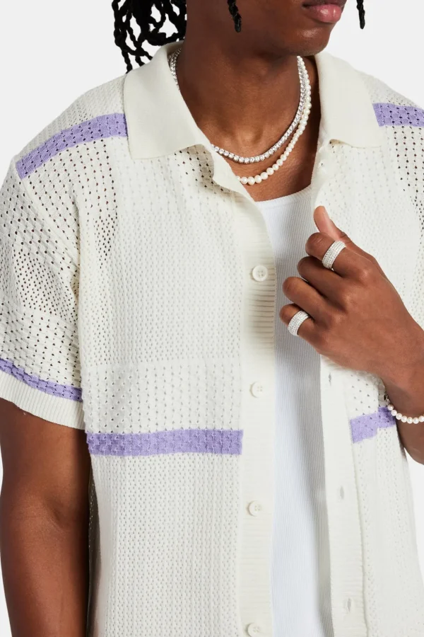 Knitted Button Front Shirt - Purple