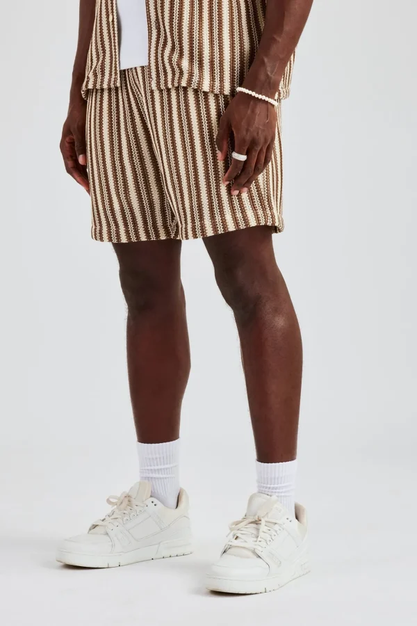 Knitted Contrast Stripe Short - Chocolate