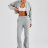 Knitted Cropped Cardigan & Flare Trouser - Grey