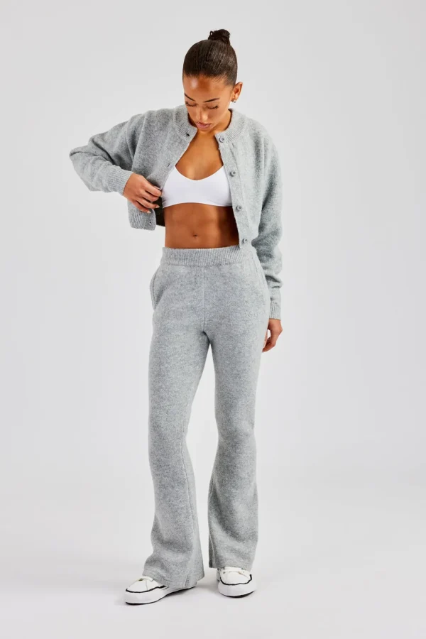 Knitted Cropped Cardigan & Flare Trouser - Grey