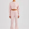 Knitted Cropped Cardigan & Flare Trouser - Baby Pink