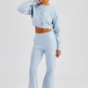 Knitted Cropped Cardigan & Flare Trouser - Baby Blue