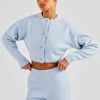 Knitted Cropped Cardigan - Baby Blue