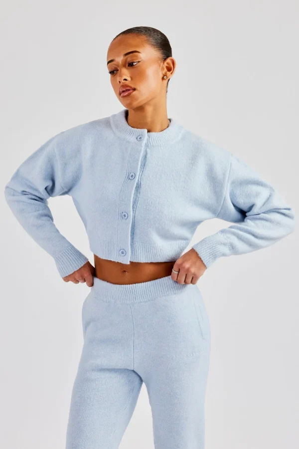 Knitted Cropped Cardigan - Baby Blue