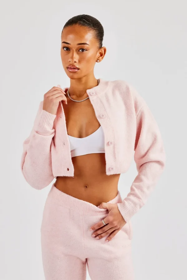 Knitted Cropped Cardigan - Baby Pink