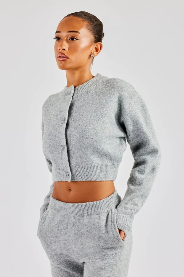 Knitted Cropped Cardigan - Grey