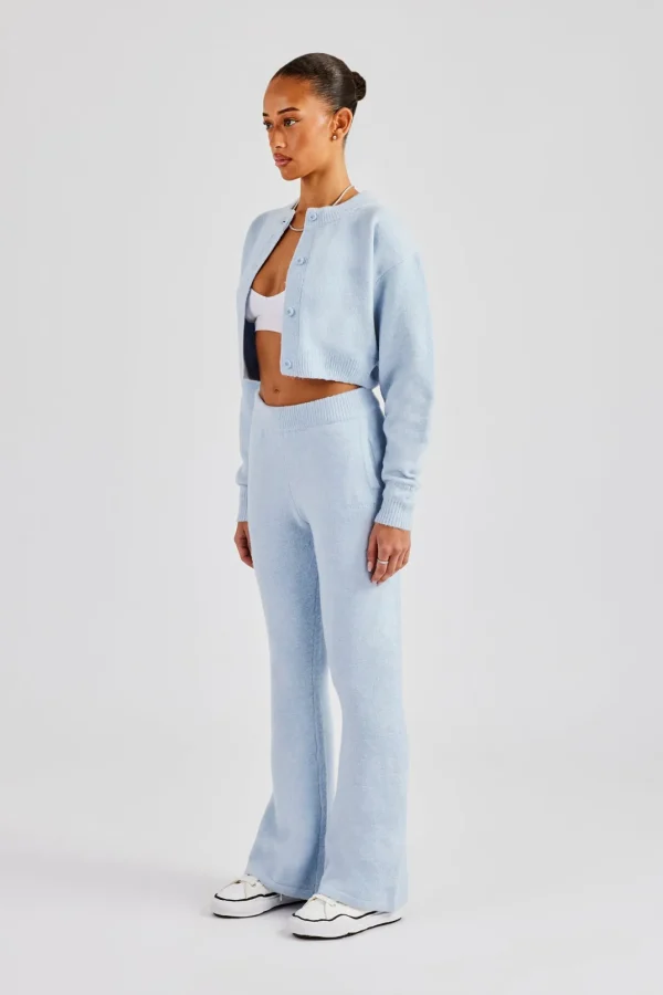 Knitted Cropped Cardigan & Flare Trouser - Baby Blue