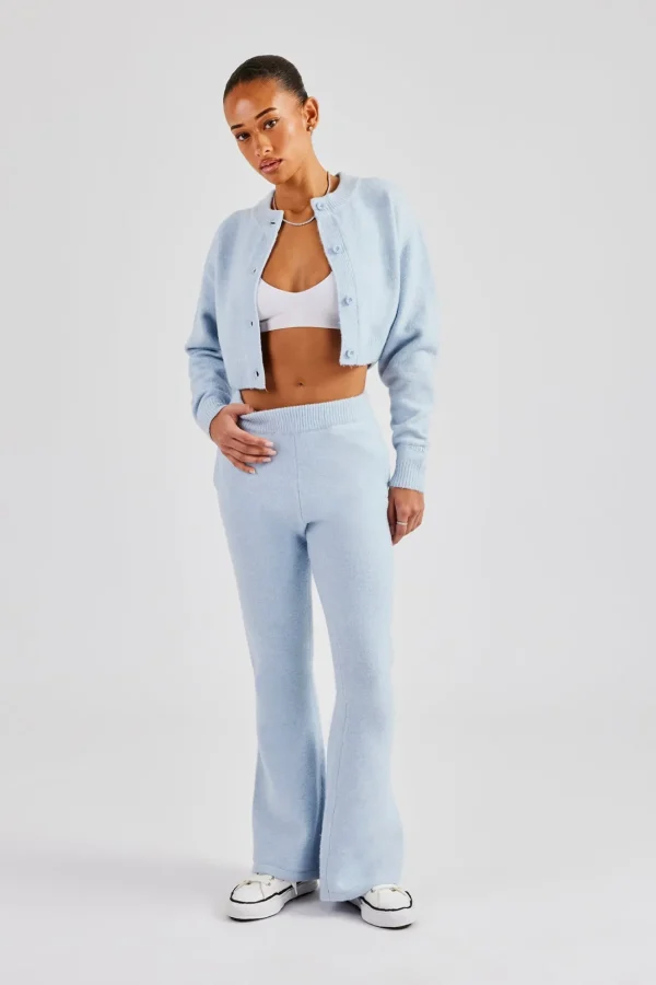 Knitted Cropped Cardigan - Baby Blue