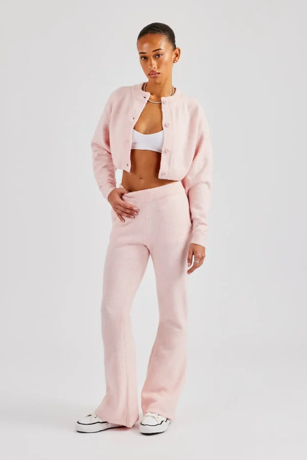 Knitted Cropped Cardigan - Baby Pink