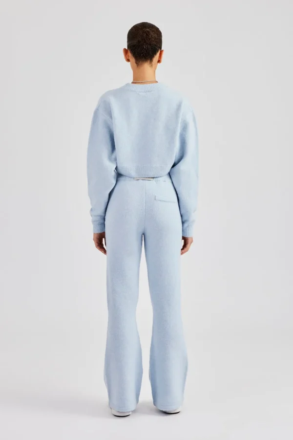 Knitted Cropped Cardigan & Flare Trouser - Baby Blue