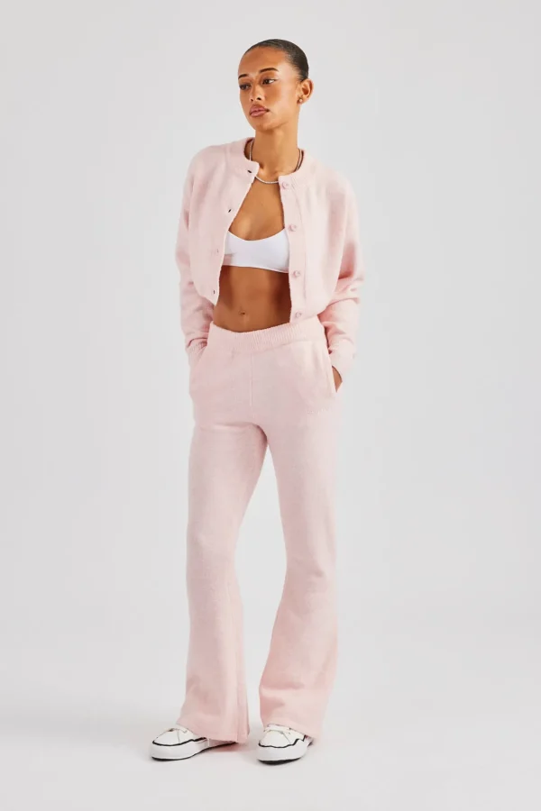 Knitted Cropped Cardigan & Flare Trouser - Baby Pink