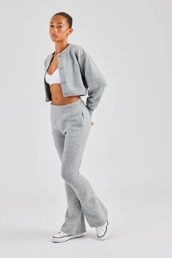 Knitted Cropped Cardigan & Flare Trouser - Grey