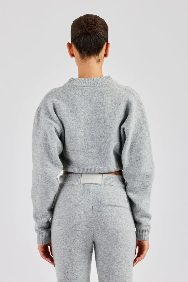 Knitted Cropped Cardigan - Grey