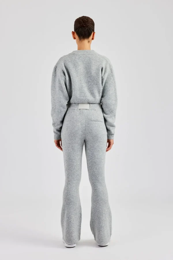 Knitted Cropped Cardigan & Flare Trouser - Grey