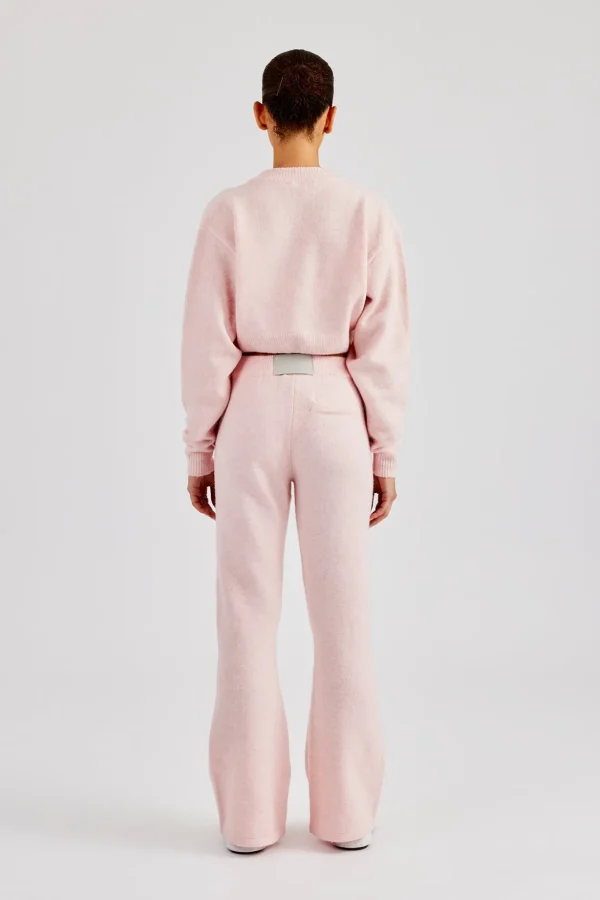 Knitted Cropped Cardigan & Flare Trouser - Baby Pink