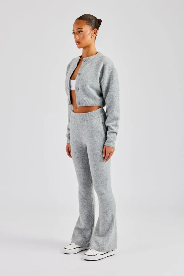 Knitted Cropped Cardigan & Flare Trouser - Grey