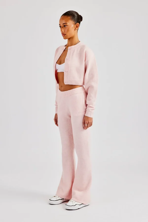 Knitted Cropped Cardigan & Flare Trouser - Baby Pink