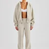 Knitted Embroidered Zip Through Tracksuit - Stone