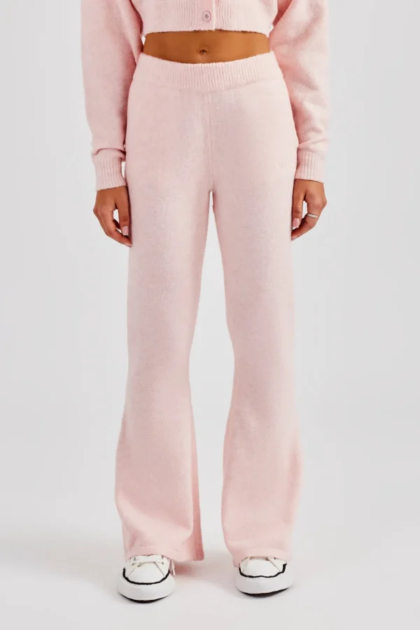 Knitted Flare Trouser - Baby Pink