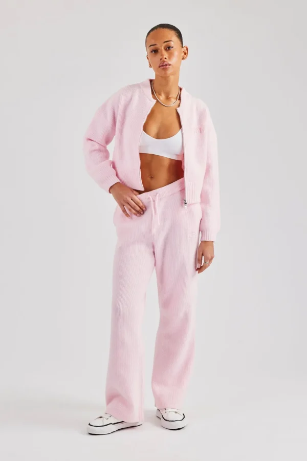 Knitted Straight Leg Trouser - Baby Pink