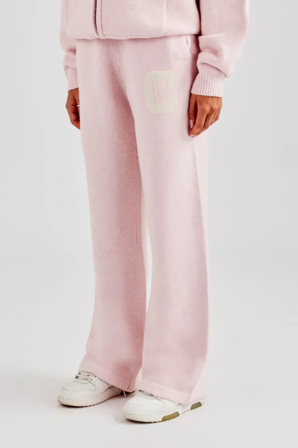 Knitted Wide Leg Jogger - Baby Pink