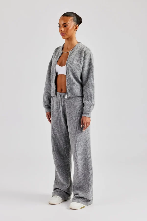 Knitted Zip Bomber & Straight Leg Trouser - Grey